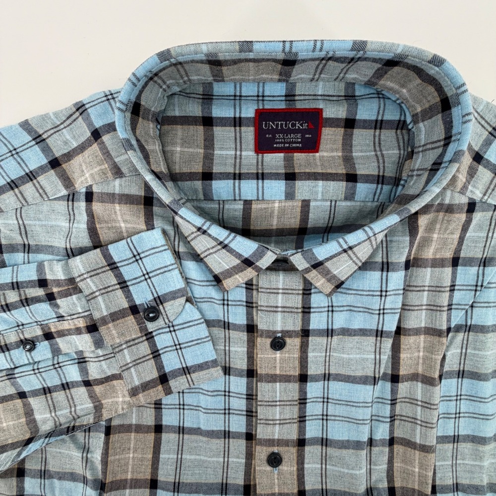 UNTUCKit Mens XX Large Long Sleeve Plaid Button Down Shirt 100% Cotton Blue Grey